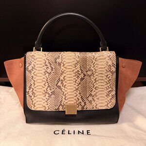 Celine Beige Python Tricolor Leather Medium Trapeze Bag